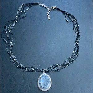 Retired Silpada Black Silk/Quartz Necklace